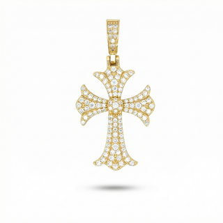 Flared Fleur Cross Moissanite Pendant | 925 Sterling Silver or Gold Vermeil