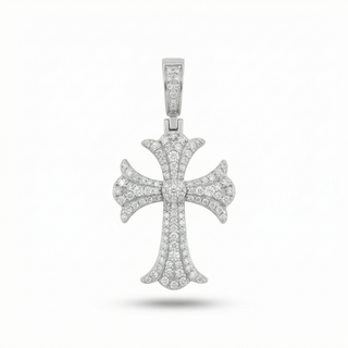 Flared Fleur Cross Moissanite Pendant | 925 Sterling Silver or Gold Vermeil