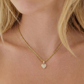 Hidden Halo Pave Heart Bezel Pendant With Round Moissanite Stone