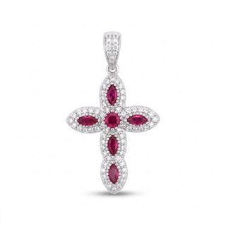 Superior Silver sterling silver cross pendant featuring marquise-cut hot pink cubic zirconia and clear CZ accents.