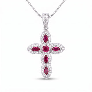 Superior Silver sterling silver cross pendant featuring hot pink marquise cubic zirconia and clear accent stones.