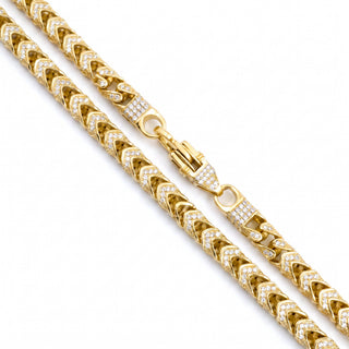 Superior Silver 26-inch iced Franco link chain in 14kt yellow gold over 925 sterling silver with cubic zirconia stones