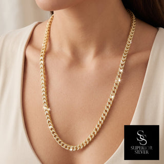 Superior Silver 26-inch iced Franco link chain in 14kt yellow gold over 925 sterling silver with cubic zirconia