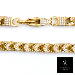 Superior Silver 14kt yellow gold over sterling silver Franco chain with iced-out cubic zirconia and lobster clasp.