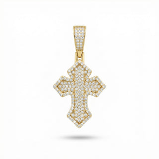 Superior Silver iced gothic cross pendant in gold vermeil with 0.8ct VVS D moissanite stones on 925 sterling silver.