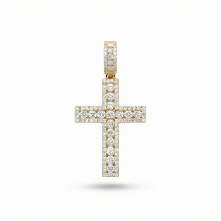 Iced 3.35TCW Channel Set Cross VVS1 Moissanite 925 Sterling Silver or Gold Vermeil
