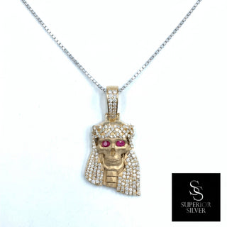 Superior Silver 14K yellow gold Jesus pendant featuring 2.11ct natural diamonds and genuine ruby eyes on a chain.
