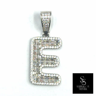 Superior Silver letter E block pendant in 925 sterling silver featuring pave-set cubic zirconia stones