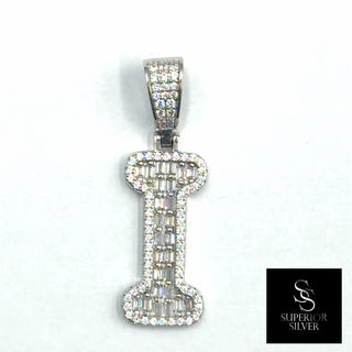 Superior Silver block letter I pendant in 925 sterling silver with pave-set cubic zirconia stones