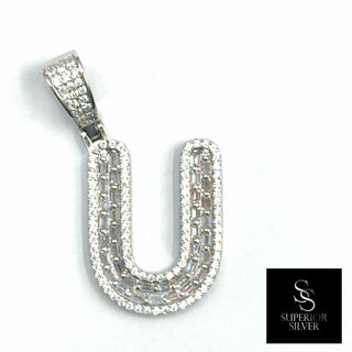 Superior Silver letter U block pendant in 925 sterling silver with pave-set cubic zirconia stones