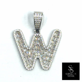 Superior Silver letter W pendant in sterling silver featuring pave-set cubic zirconia stones in a block design