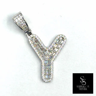 Superior Silver letter Y pendant in 925 sterling silver featuring pave-set cubic zirconia stones
