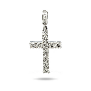 Classic prong-set moissanite cross pendant in sterling silver