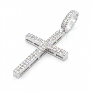 Double Row Micro Pavé Cross VVS 1.2CT Moissanite 925 Sterling Silver or Gold Vermeil