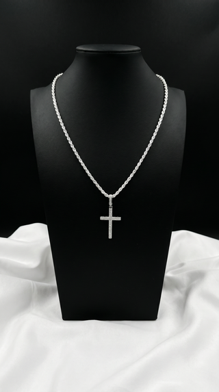 Double Row Micro Pavé Cross VVS 1.2CT Moissanite 925 Sterling Silver or Gold Vermeil
