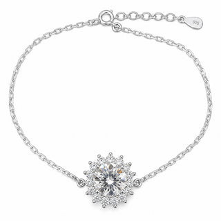 Superior Silver 1ct round cut moissanite flower cable bracelet in 925 sterling silver with a delicate chain.