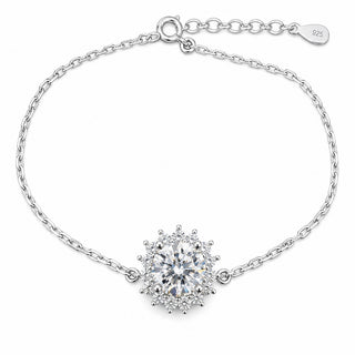 Superior Silver 1ct round cut moissanite flower cable bracelet in 925 sterling silver with adjustable chain.
