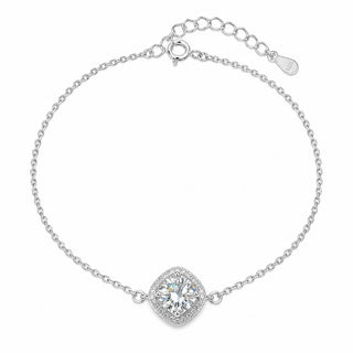 Superior Silver 1mm sterling silver cable chain bracelet featuring a 1ct round cut moissanite halo charm.