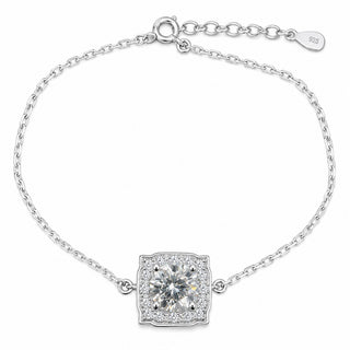 Superior Silver 1mm sterling silver cable chain bracelet featuring a 1ct round cut moissanite halo charm.