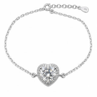 Superior Silver 1mm sterling silver cable chain bracelet featuring a 1ct round cut moissanite heart pendant.