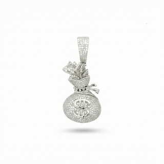 Money Bag Iced Out VVS 3.2CT Moissanite 925 Sterling Silver or Gold Vermeil