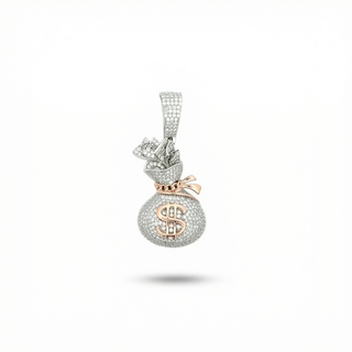 Money Bag Iced Out VVS 3.2CT Moissanite 925 Sterling Silver or Gold Vermeil