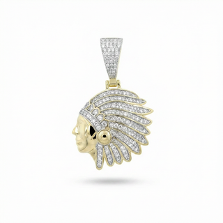 Native American Cheif Iced Out VVS 1.5CT Moissanite 925 Sterling Silver or Gold Vermeil