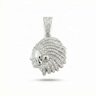 Native American Cheif Iced Out VVS 1.5CT Moissanite 925 Sterling Silver or Gold Vermeil