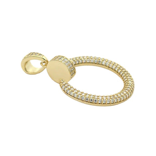 Angled view of the Superior Silver open circle moissanite pendant in gold vermeil, showing the polished bar and hinged bail.