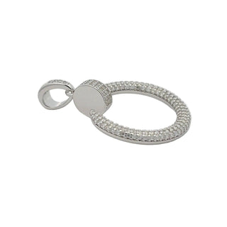 Angled view of the Superior Silver open circle moissanite pendant in sterling silver, showing the rounded pavé band.