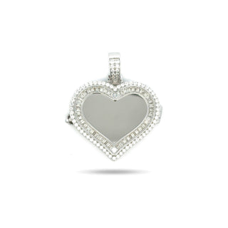 Superior Silver open heart moissanite pendant in sterling silver, angled view.