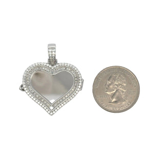 Superior Silver open heart moissanite pendant in sterling silver shown on a fine chain.