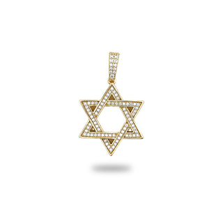 Superior Silver open Star of David moissanite pendant in yellow gold vermeil, front view.