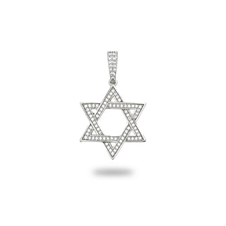 Superior Silver open Star of David moissanite pendant in sterling silver, 1.76 ct total, angled view.