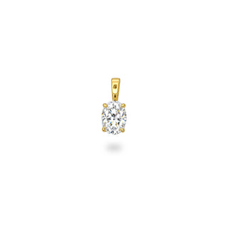 Angled view of the Superior Silver oval-cut moissanite solitaire pendant in yellow gold vermeil.