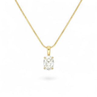 Superior Silver oval-cut moissanite solitaire pendant in yellow gold vermeil shown on a fine chain.
