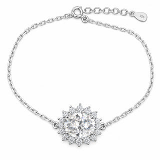 Superior Silver 1mm sterling silver cable chain bracelet featuring a 1ct oval cut moissanite flower charm.