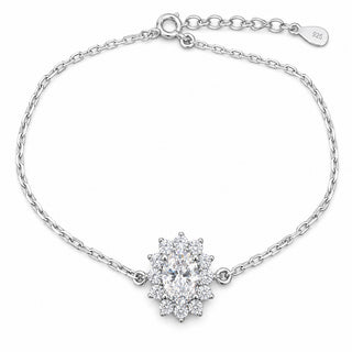 Superior Silver 1ct oval cut moissanite flower cable bracelet in 925 sterling silver with an adjustable chain.