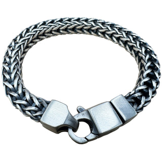 Superior Silver 9.3mm square franco chain bracelet in oxidized 925 sterling silver with a sturdy lobster clasp.