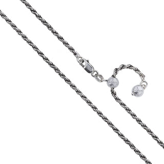 Superior Silver 2.5mm oxidized 925 sterling silver rope chain with a lobster clasp and adjustable bead detail.