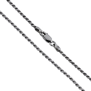 Superior Silver 2.3mm oxidized 925 sterling silver rope chain with a secure lobster clasp closure.
