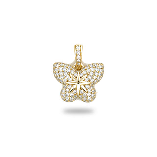 Superior Silver butterfly moissanite pendant in gold vermeil showing the polished starburst body between the wings.