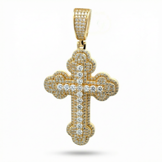 0.6CT Gothic Budded Cross with Tennis Center Moissanite Pendant