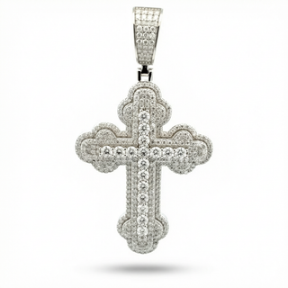 0.6CT Gothic Budded Cross with Tennis Center Moissanite Pendant