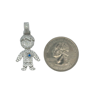 Angled view of the Superior Silver little boy moissanite charm pendant showing the pavé bail.