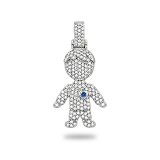 Close-up of the contoured pavé on the Superior Silver little boy charm pendant in sterling silver.