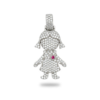 Close-up of the contoured pavé on the Superior Silver little girl charm pendant in sterling silver.