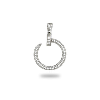 Superior Silver pavé open circle drop moissanite pendant in sterling silver, front view.