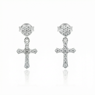 Push Back Dangle Moissanite Cross Earrings | 925 Sterling Silver