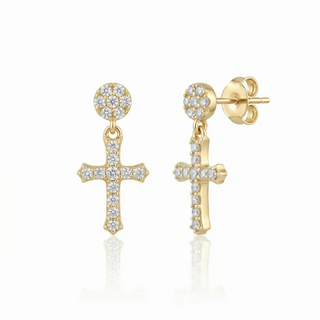 Push Back Dangle Moissanite Cross Earrings | 925 Sterling Silver